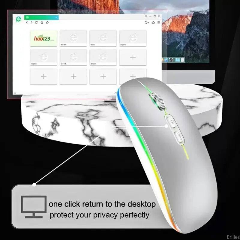 Dual mode wireless mouse with LED lighting and privacy protection feature