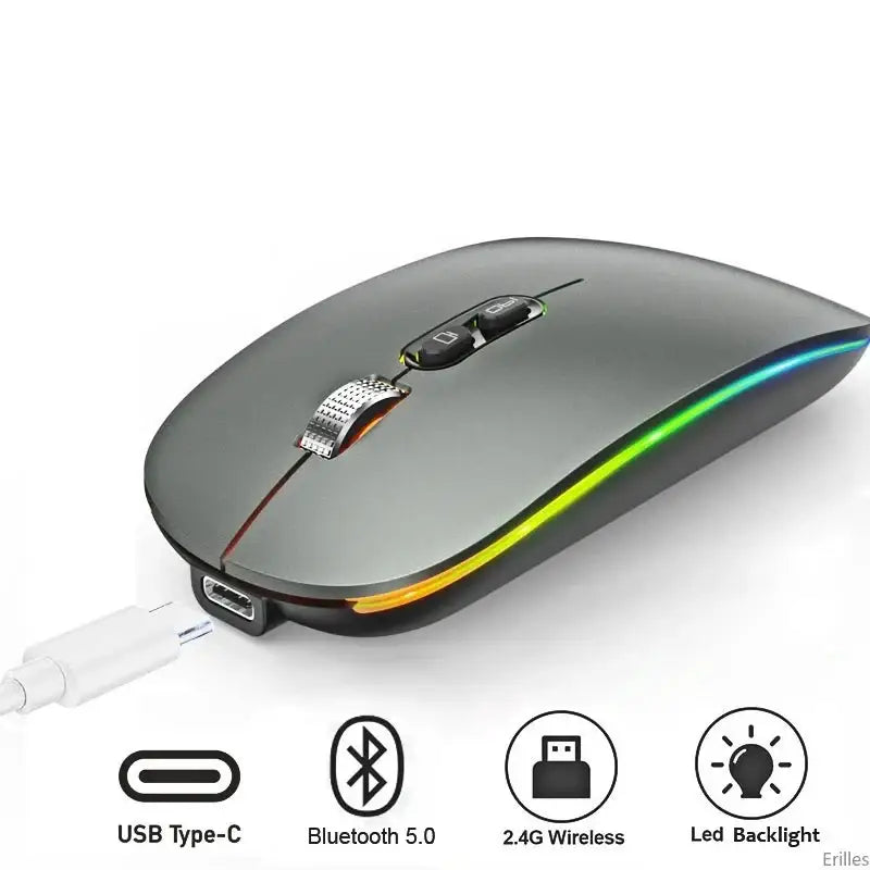 Sleek dual mode wireless mouse with RGB lighting for ultimate connectivity and style