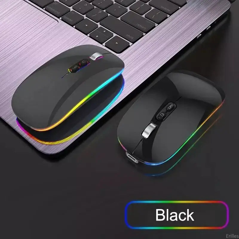 Wireless computer mouse with RGB lighting, dual mode Bluetooth for versatile connectivity