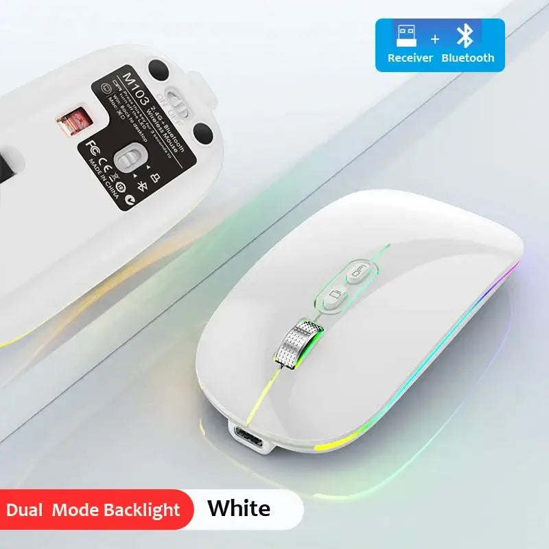 White dual mode wireless mouse with RGB lighting for advanced tech performance