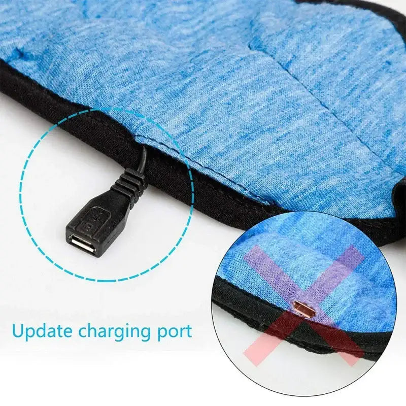 Blue fabric sleeping headphones eye mask with USB charging port