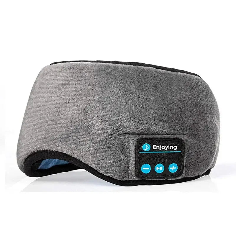 Gray Bluetooth sleeping headphones eye mask with built-in controls for audio playback