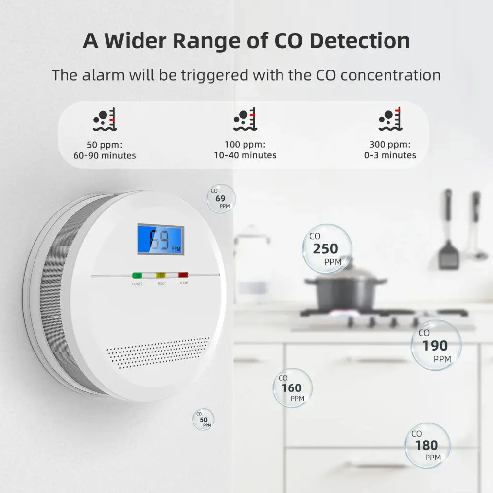 Discover Smart Carbon Monoxide Alarms with Digital Displays - 1 X CO Detector