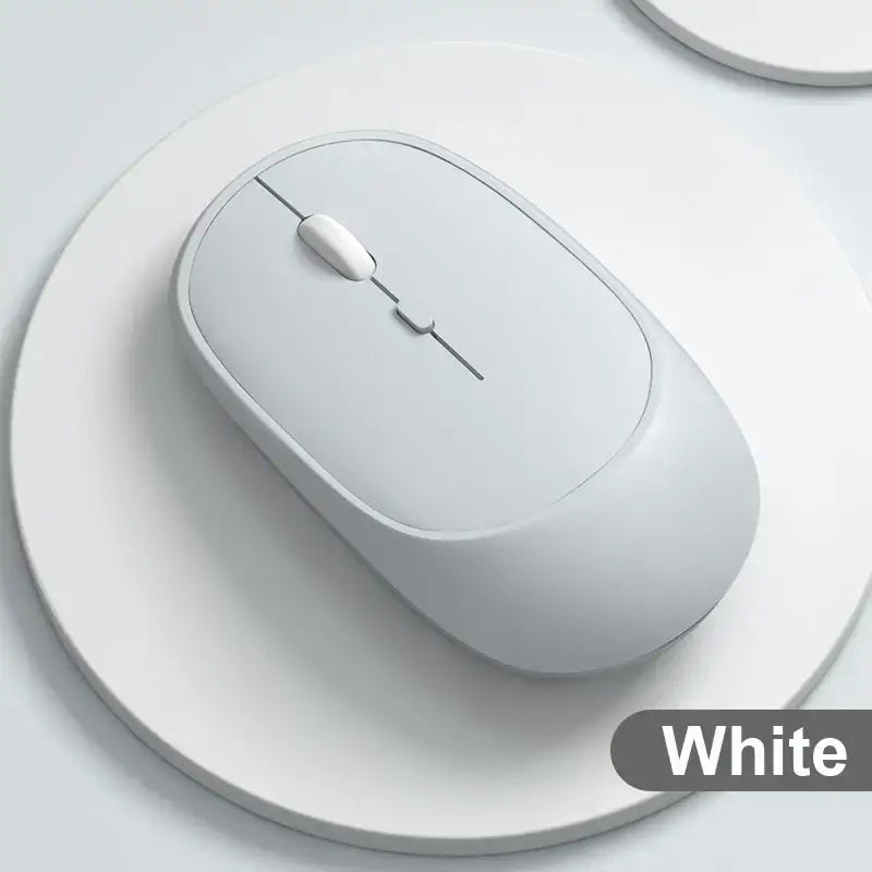 Rechargeable wireless mouse with a sleek white minimalist design for office efficiency