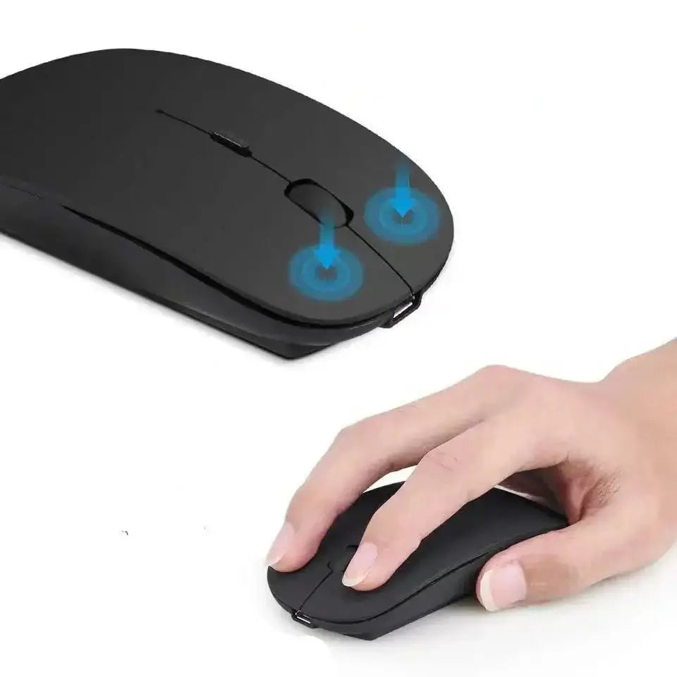 Sleek black rechargeable wireless mouse with blue lights from Discover the Latest Office Gadgets