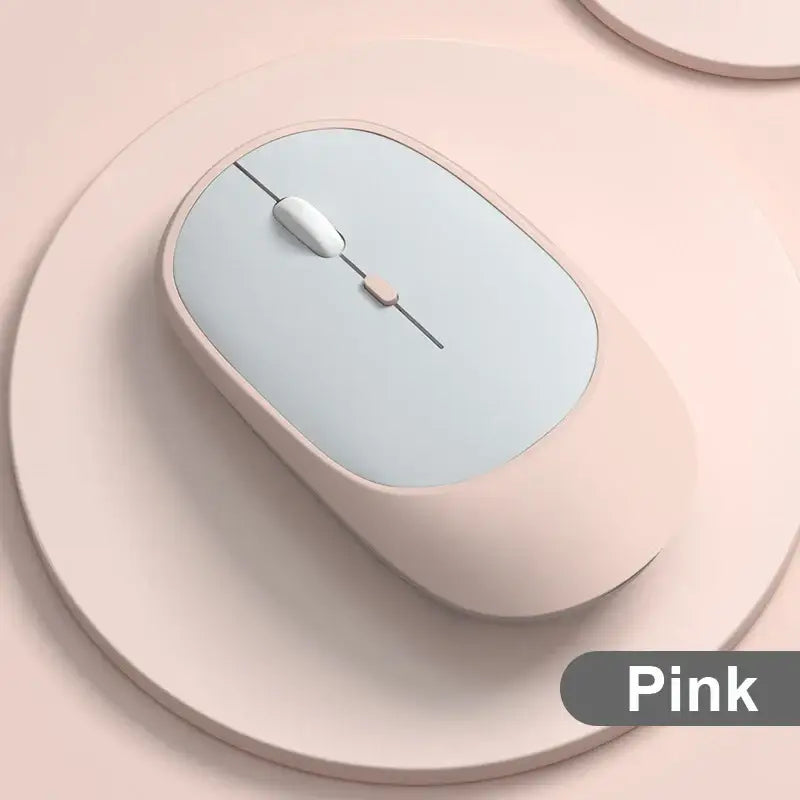 Sleek pastel-colored rechargeable wireless mouse with a light blue top surface