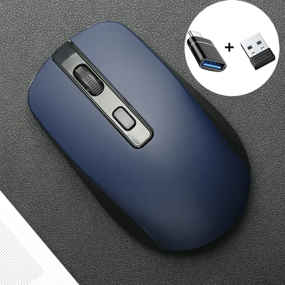 Navy blue wireless mouse with scroll wheel & buttons, for an enhanced computing experience