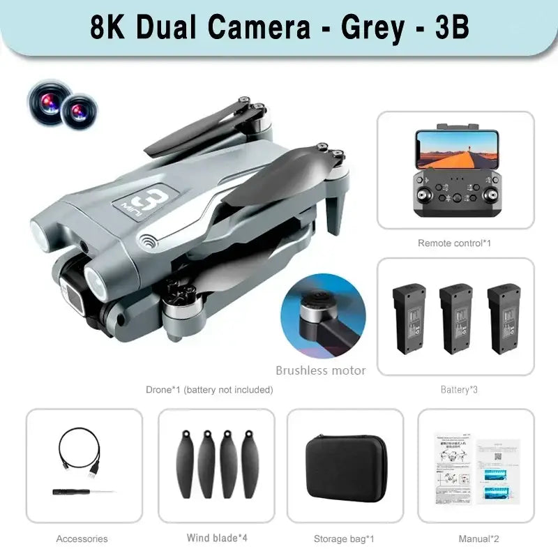 Elevate Your Creativity with Pro Max Drone Cameras - Shop New Arrivals - Grey 8K Dual BLDC-3B