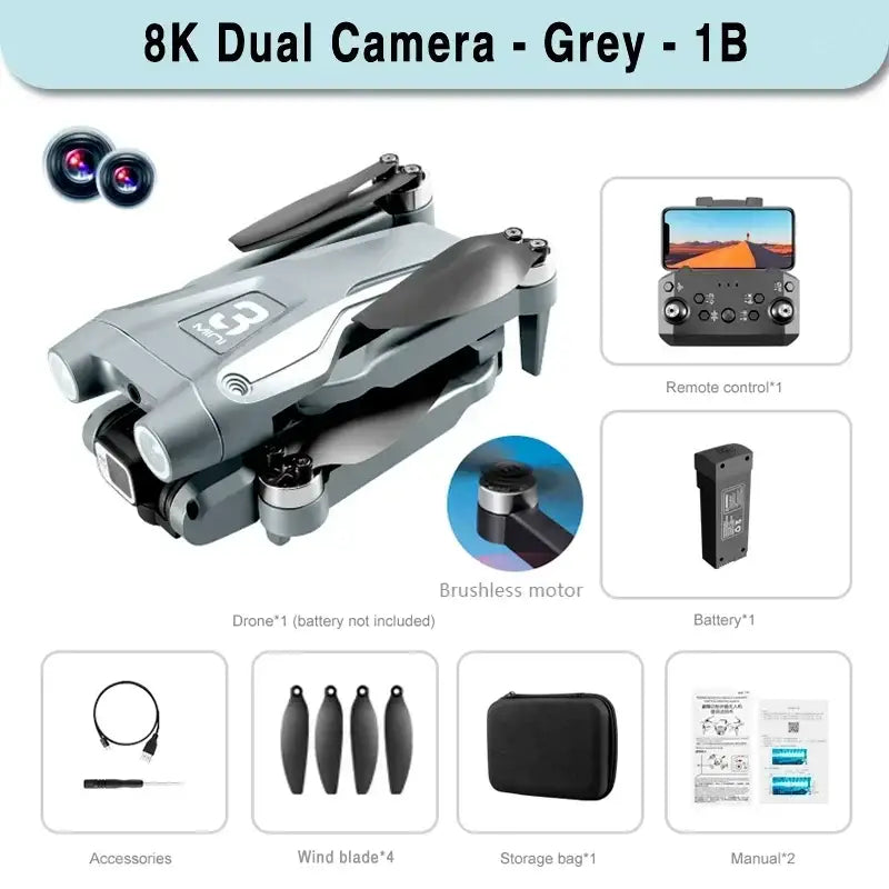 Elevate Your Creativity with Pro Max Drone Cameras - Shop New Arrivals - Grey 8K Dual BLDC-1B