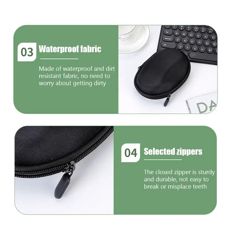 Black waterproof zippered pouch for gaming mouse storage, ideal tech accessory