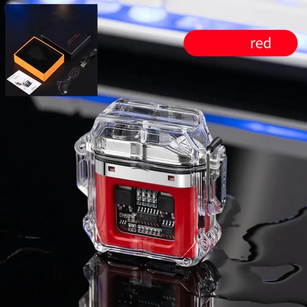 Elevate Your Tech with Transparent Waterproof Dual Arc Innovations - Red with box