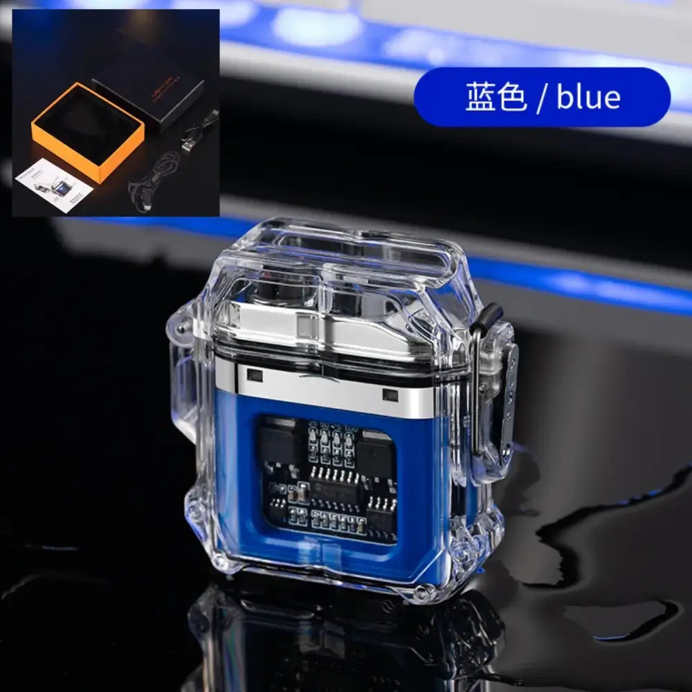 Elevate Your Tech with Transparent Waterproof Dual Arc Innovations - Blue with box