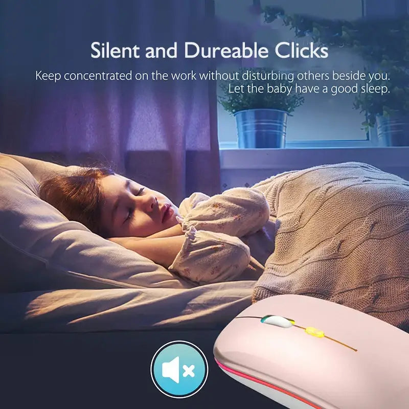 Bluetooth rechargeable mouse designed for quiet operation so you can work while others sleep