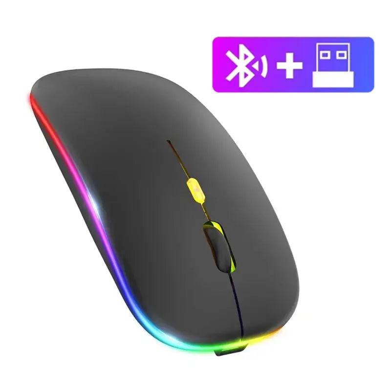 Sleek bluetooth rechargeable mouse with RGB lighting for an elevated workspace experience