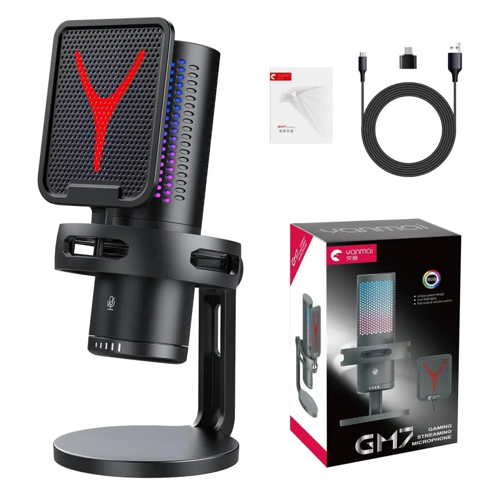 RGB gaming microphone with a red ‘Y’ logo on stand - Accessorize your laptop computer