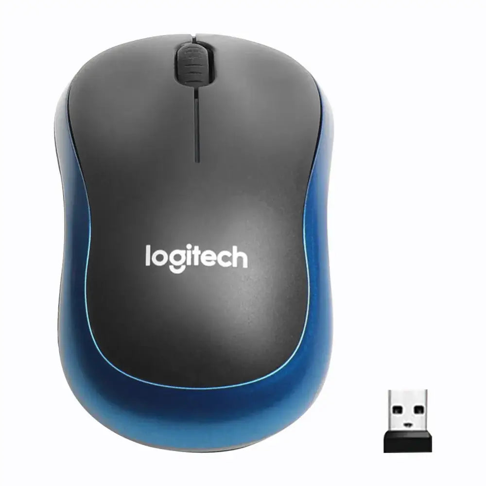 Blue and black wireless mouse by Logitech for seamless connectivity in computer & office