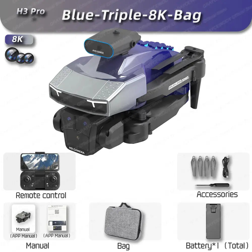 Explore New Drone Cameras with Professional 4K Triple Camera Technology - Blue-Triple8K-Bag