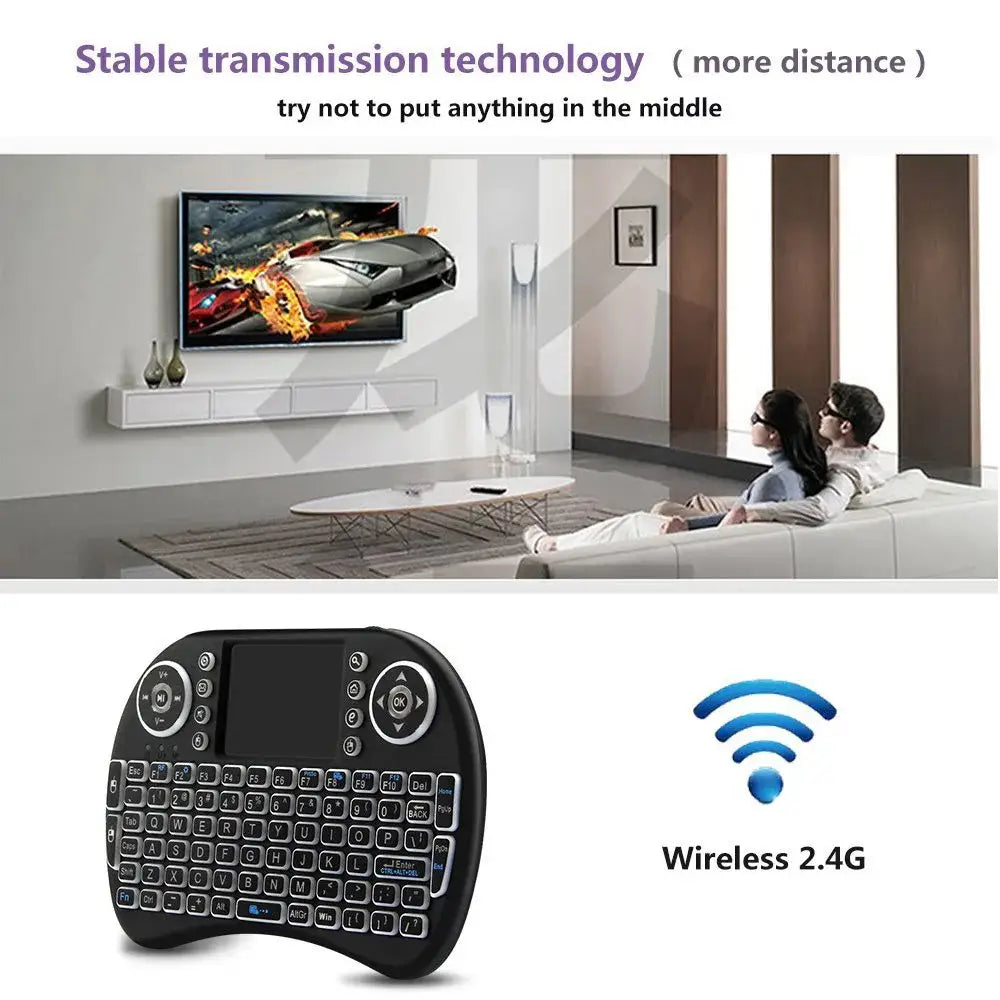 Mini wireless keyboard with touchpad, ideal for smart TV or media device control