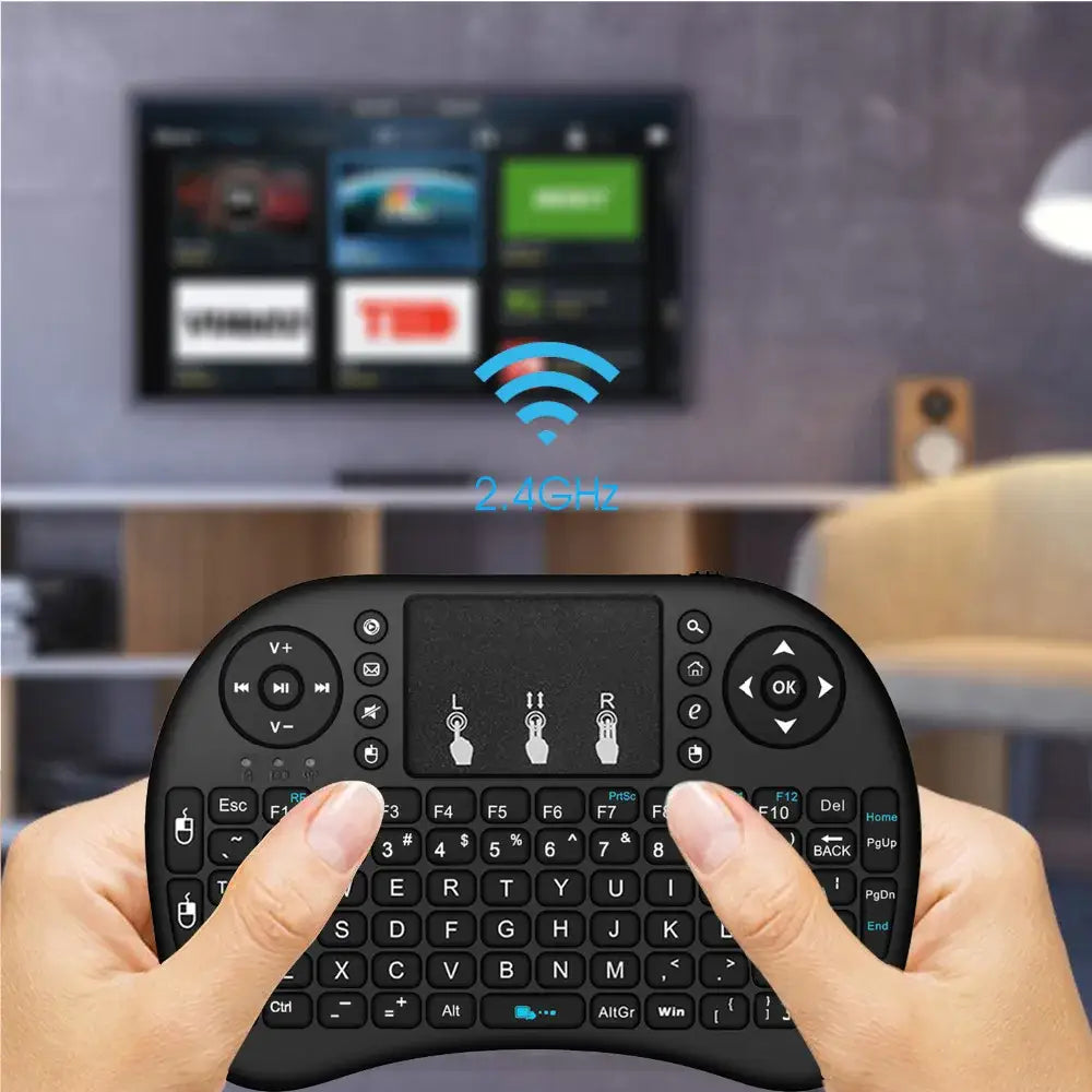 Mini wireless keyboard with touchpad for smart TV or media device control