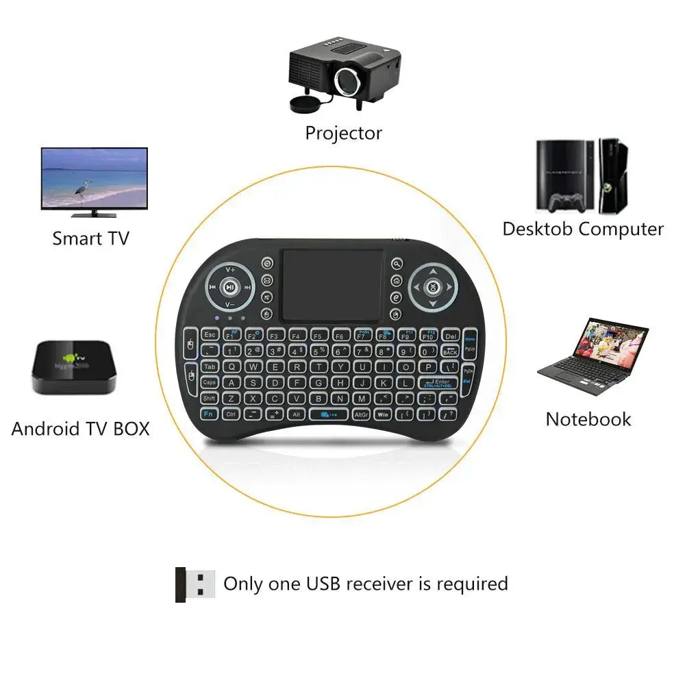 Mini wireless keyboard with touchpad and backlit keys for versatile device compatibility