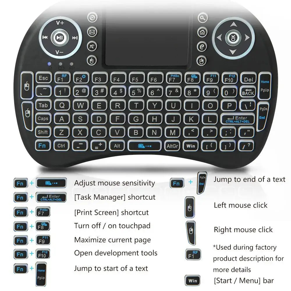 Compact mini wireless keyboard with touchpad and media controls for efficient workspace upgrading